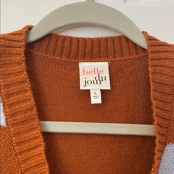 Y2K retro style Belle Du Jour Brown and Blue Checkered Knit Top - Picture 3 of 4